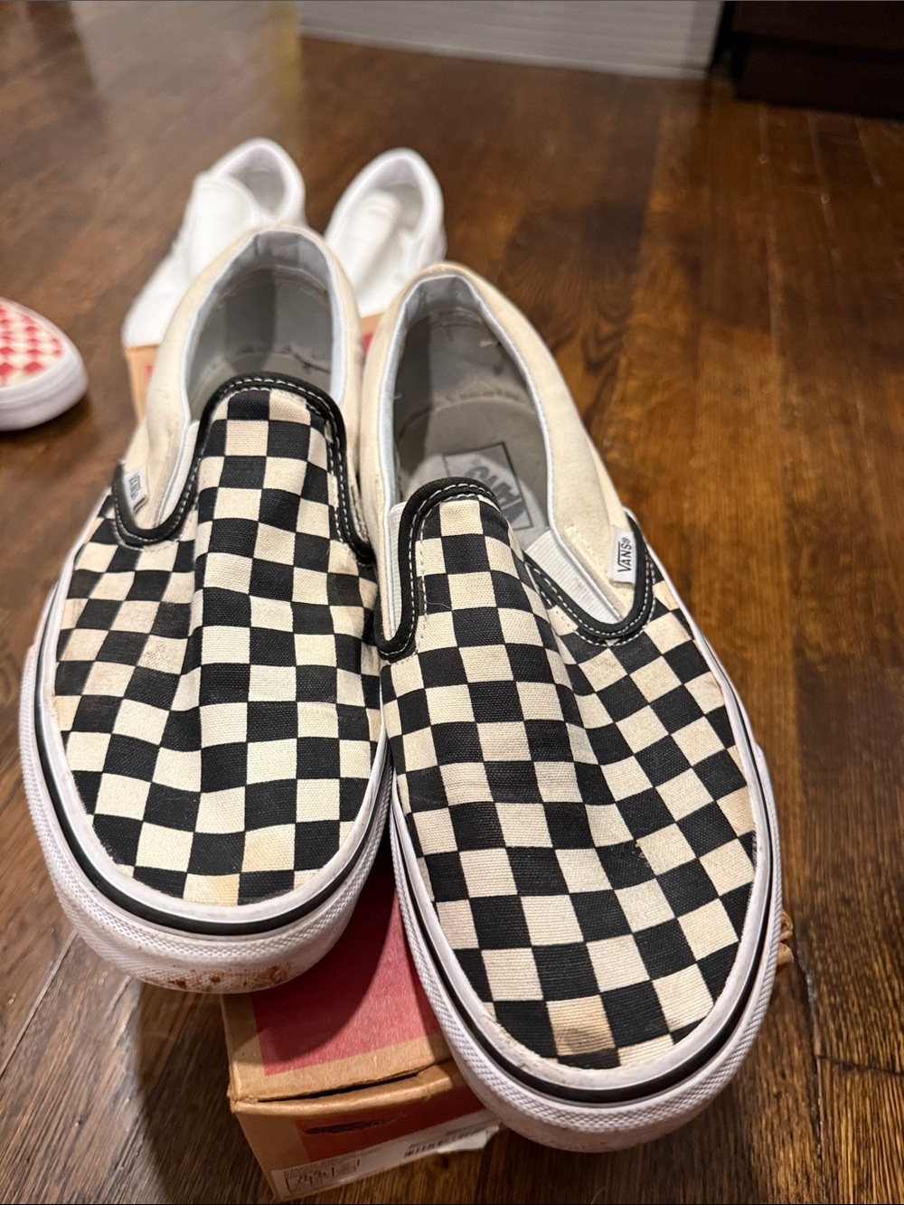 Vans Slip-On Checkerboard Sneakers - Black & White -used